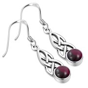 Garnet Stone Celtic Silver Earrings - e298