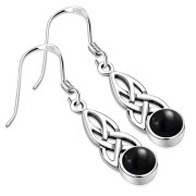 Black Onyx Celtic Silver Earrings - e298