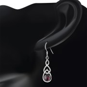 Garnet Celtic Knot Silver Earrings - e299