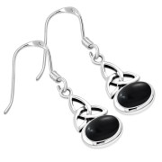 Black Onyx Stone Celtic Trinity Knot Silver Earrings - e300