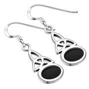 Black Onyx Stone Celtic Trinity Knot Silver Earrings - e300