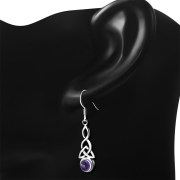 Long Amethyst Stone Trinity Knot Sterling Silver Earrings - e301