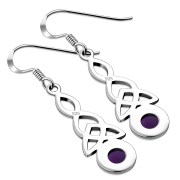 Long Amethyst Stone Trinity Knot Sterling Silver Earrings - e301