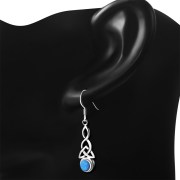 Long Synthetic Opal Trinity Knot Silver Earrings - e301