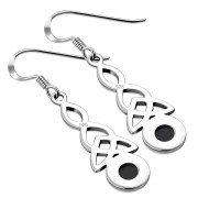 Long Black Onyx Trinity Knot Silver Earrings - e301