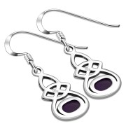 Oval Amethyst Stone Celtic Knot Silver Earrings - e302