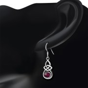 Oval Garnet Celtic Knot Silver Earrings - e302
