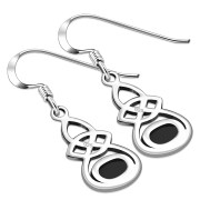 Oval Black Onyx Celtic Knot Silver Earrings - e302