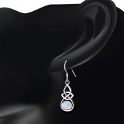 Oval Rainbow Moon Stone Celtic Knot Silver Earrings - e302