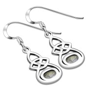 Oval Rainbow Moon Stone Celtic Knot Silver Earrings - e302