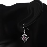 Garnet Celtic Knot Silver Earrings - e303