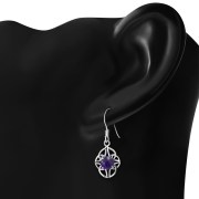 Amethyst Stone Celtic Knot Silver Earrings - e304