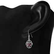 Garnet Celtic Knot Silver Earrings - e304