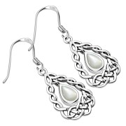 Mother of Pearl Drop Silver Celtic Knot Earrings - e306
