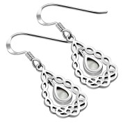 Mother of Pearl Drop Silver Celtic Knot Earrings - e306