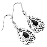 Black Onyx Drop Silver Celtic Knot Earrings - e306