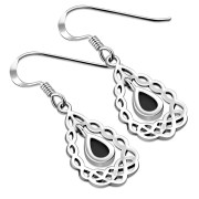 Black Onyx Drop Silver Celtic Knot Earrings - e306