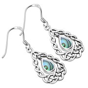 Abalone Shell Drop Silver Celtic Knot Earrings - e306