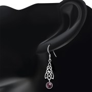 Dangle Garnet Stone Celtic Knot Silver Earrings, e308