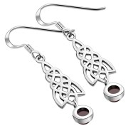 Dangle Garnet Stone Celtic Knot Silver Earrings, e308