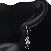 Dangle Black Onyx Stone Celtic Knot Silver Earrings, e308