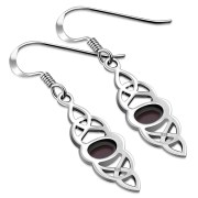Garnet Stone Long Celtic Silver Earrings Set - e310