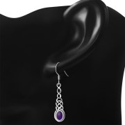 Amethyst Long Celtic Knot Silver Earrings - e311