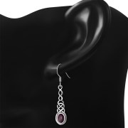 Garnet Long Celtic Knot Silver Earrings - e311
