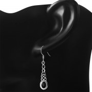 Black Onyx Long Celtic Silver Earrings - e311