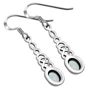 Rainbow Moonstone Long Celtic Silver Earrings - e311