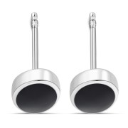 Large Black Onyx Oval Stud Silver Earrings, e313