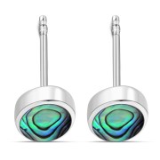 Large Abalone Shell Oval Stud Silver Earrings, e313