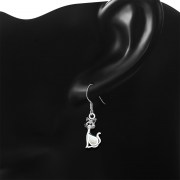 Cat Silver Earrings w Drop Shaped Mother of Pearl, e318
