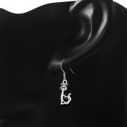 Cat Silver Earrings w Drop Shaped Black Onyx, e318