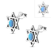 Synthetic Opal Star of David Silver Oval Studs Earrings, e324