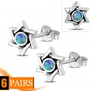Synthetic Opal Star of David Stud Silver Earrings, e328