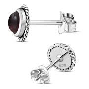 Garnet Stud Silver Earrings, e337