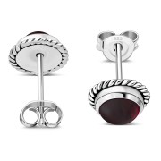 Garnet Stud Silver Earrings, e337