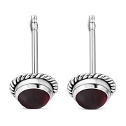 Garnet Stud Silver Earrings, e337