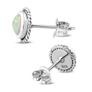 Round Synthetic Sun and Ice Opal Stud Silver Earrings, e337