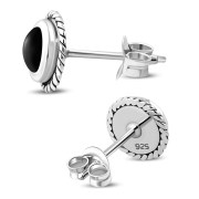 Black Onyx Stud Silver Earrings, e337