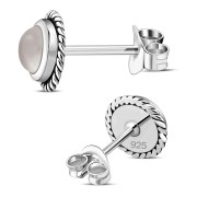 Round Rose Quartz Stud Silver Earrings, e337