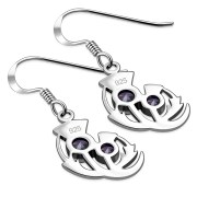 Faceted Amethyst Medium Thistle Silver Earrings - e340