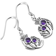 Faceted Amethyst CZ Medium Thistle Silver Earrings - e340