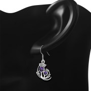 Faceted Amethyst CZ Medium Thistle Silver Earrings - e340