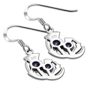 Faceted Amethyst CZ Medium Thistle Silver Earrings - e340