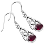 Garnet Stone Trinity Knot Silver Earrings Set - e341