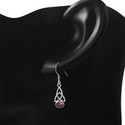 Garnet Stone Trinity Knot Silver Earrings Set - e341