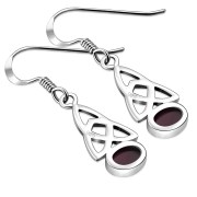Garnet Stone Trinity Knot Silver Earrings Set - e341