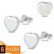 Mother of Pearl Heart Silver Stud Earrings, e344